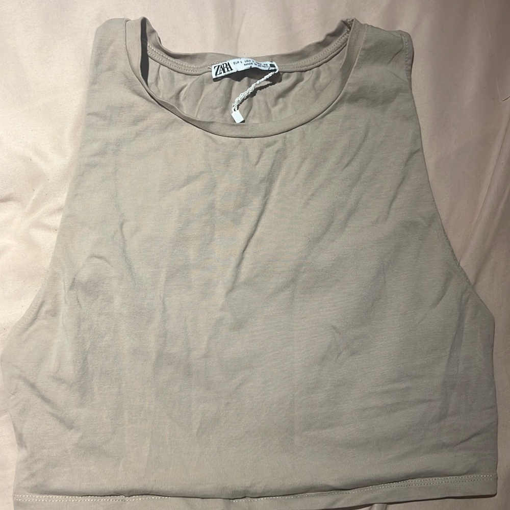 Tan Zara High Neck Crop Top